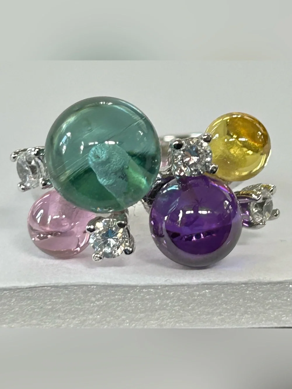 Multicolor Glass Bubble Cluster Ring - Women Jewelry